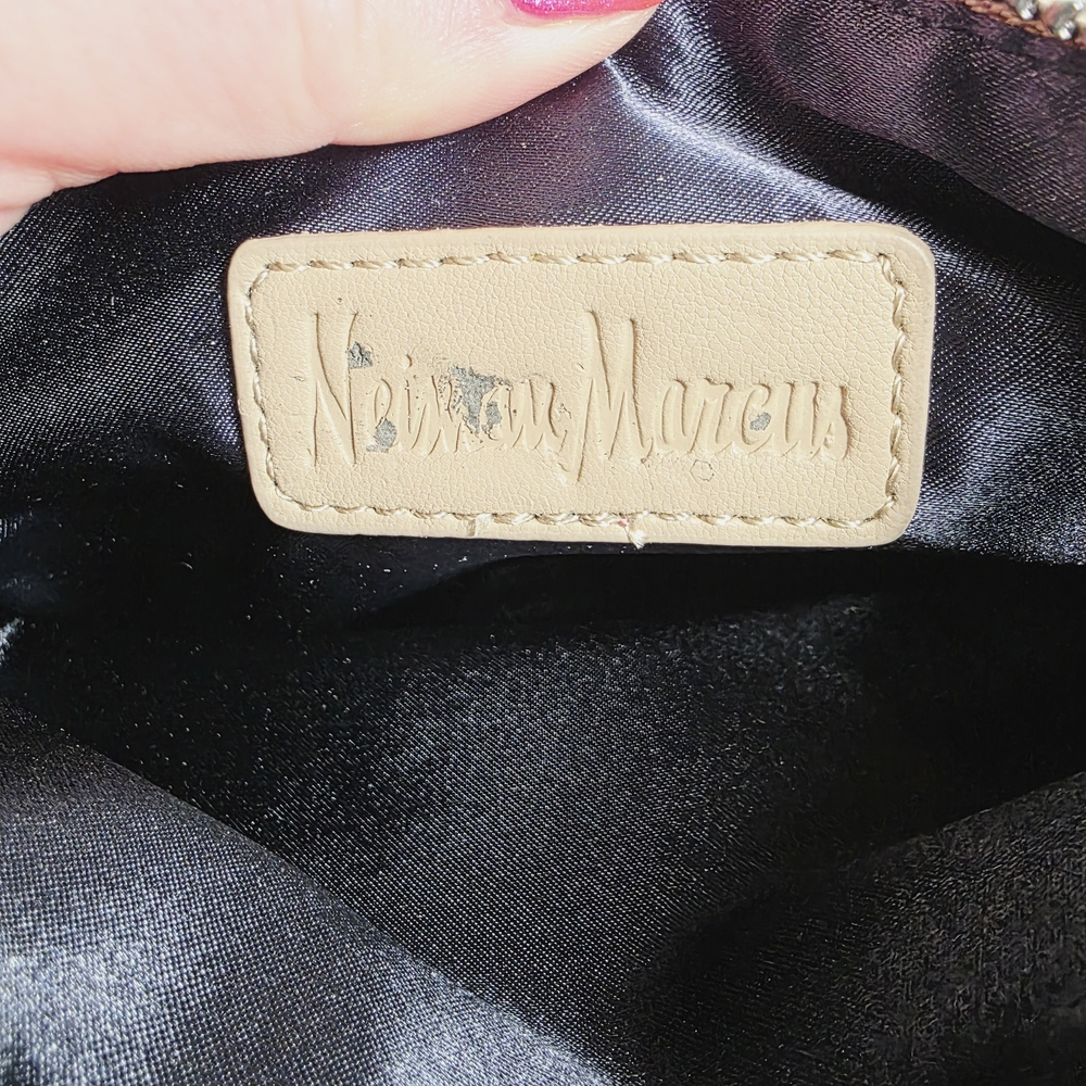 Neiman Marcus Soft Leather Metallic Bronze Wristlet Clutch Heavy Chain Strap - Picture 7 of 10